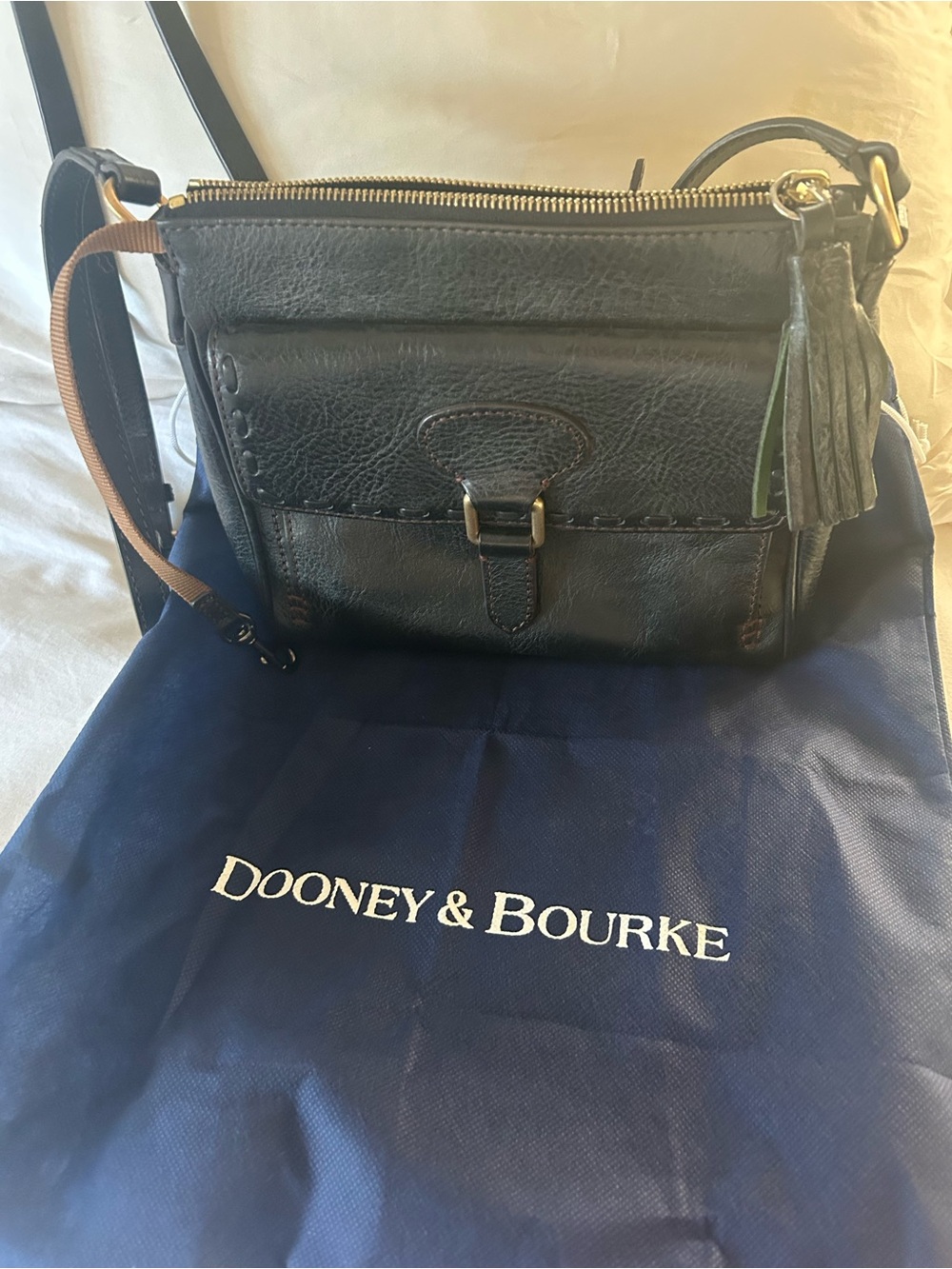 Dooney & Bourke Black Leather Crossbody with Tassel